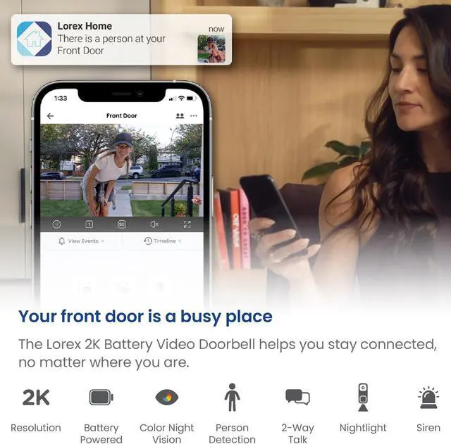 Alt view image 9 of 13 - Lorex B463AJDBE Wi-Fi Video Doorbell (Battery-Operated)