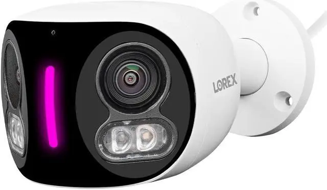 Alt view image 2 of 7 - Lorex 4K 8MP IP Wired Dual-Lens Add-On Outdoor Security Camera - Smart Security Lighting, Smart Motion Detection, 180° Panoramic View, Auto Framing, Color Night Vision, 2-Way Talk, REQUIRES RECORDER