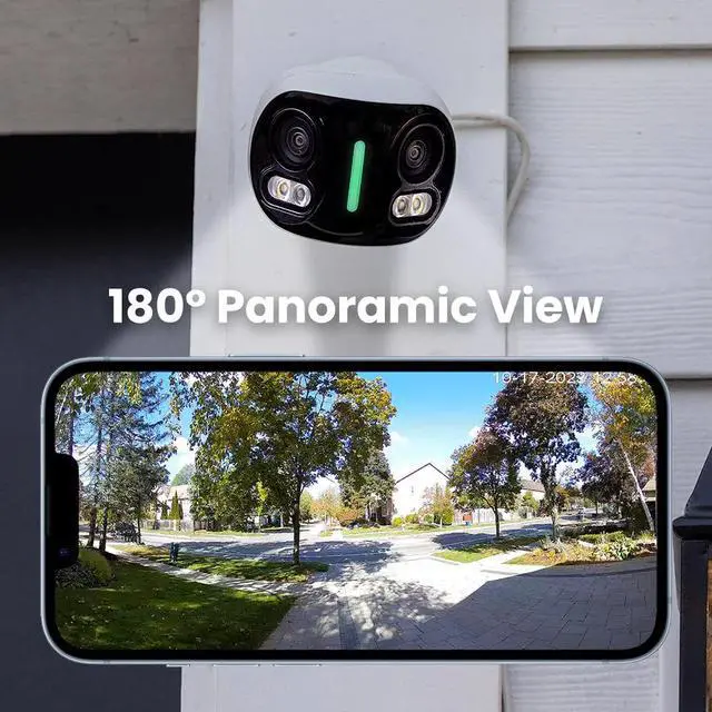 Alt view image 2 of 6 - Lorex 4K 8MP IP Wired Dual-Lens Add-On Outdoor Security Camera - Smart Security Lighting, Smart Motion Detection, 180° Panoramic View, Auto Framing, Color Night Vision, 2-Way Talk, REQUIRES RECORDER