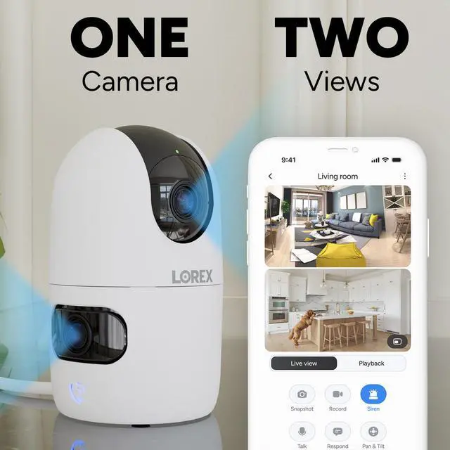 Alt view image 2 of 5 - Lorex Connect 2K Dual-Lens Indoor Pan-Tilt Wi-Fi Camera