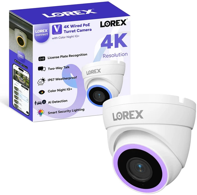 Main image of Lorex Connect V7 4K PoE Turret Camera with Color Night IQ+ - White/Black