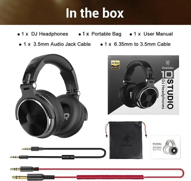 Alt view image 7 of 7 - OneOdio Wired Over Ear Headphones Studio Monitor & Mixing DJ Stereo Headsets with 50mm Neodymium Drivers and 1/4 to 3.5mm Jack for AMP Computer Recording Podcast Keyboard Guitar Laptop - Black