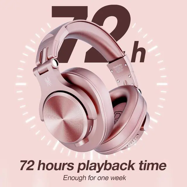Alt view image 3 of 7 - OneOdio A70 Bluetooth Over Ear Headphones, Wireless Headphones w/ 72H Playtime, Hi-Res, 3.5mm/6.35mm Wired Audio Jack for Studio Monitor & Mixing DJ Guitar AMP, Computer Laptop PC Tablet - Rose Gold