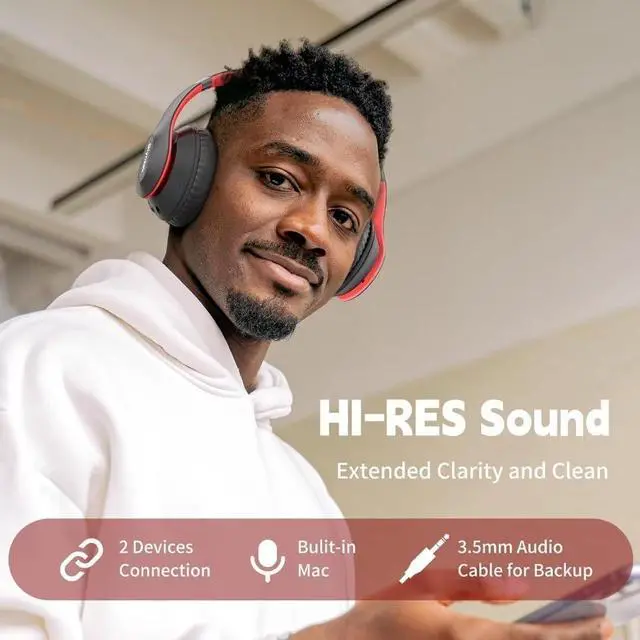Alt view image 2 of 7 - Wireless Bluetooth Headphones Over Ear 65H Playtime HiFi Stereo Headset with Microphone and 6EQ Modes Foldable Bluetooth V5.3 Headphones for Travel Smartphone Computer Laptop