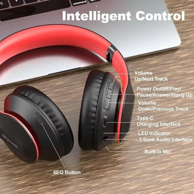 Alt view image 6 of 7 - Wireless Bluetooth Headphones Over Ear 65H Playtime HiFi Stereo Headset with Microphone and 6EQ Modes Foldable Bluetooth V5.3 Headphones for Travel Smartphone Computer Laptop