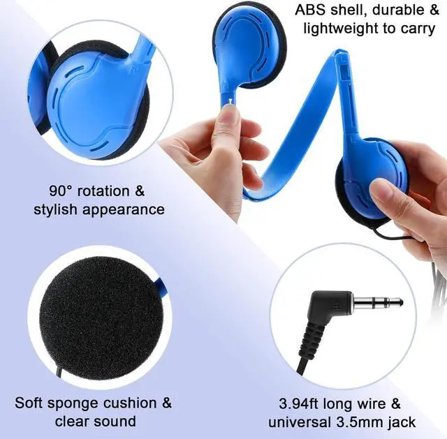 Alt view image 3 of 6 - Yunsailing 30 Pack Class Set Headphones for Kids Students Bulk Classroom Headsets Adjustable School Earphones On Ear with 3.5 mm Jack for Youth Adults, Operation Christmas Bulk Items(Classic Colors)