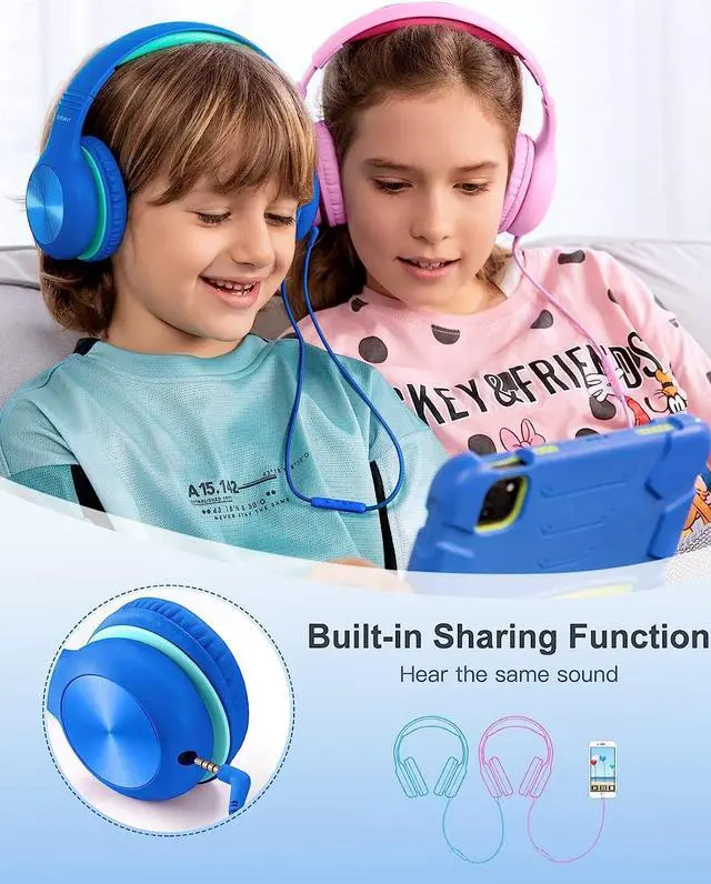Alt view image 3 of 7 - Kids Headphones with Cord, Over-Ear Headphones for Kids with Microphone, 85/94dB Volume Limit Headset for Kids with Shareport, Wired Headphones for School, Toddler Headphones for Tablet/iPad
