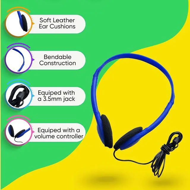 Alt view image 6 of 7 - 30 Pack Bulk Wired Headphones, On Ear with 3.5mm Jack, 4ft Tangle Free Cable, Comfortable Fit, Affordable and Cost Effective, Ideal for School Classroom Testing Students Events Groups, Mix