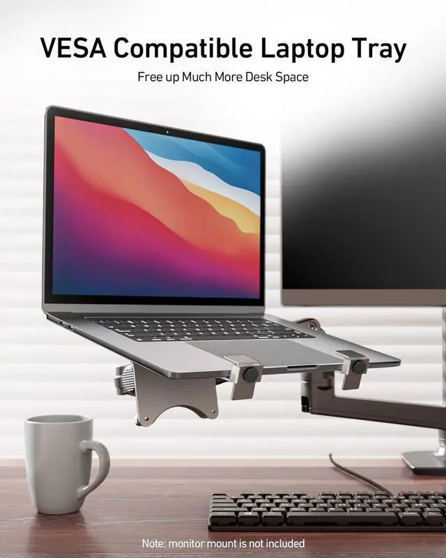 Alt view image 6 of 6 - VESA Laptop Tray for Monitor Mount, Holds Laptops up to 17.3 Inches and 28.6 lbs, Fits 100x100mm VESA, Notebook Tray Office Desk Accessories, Silver