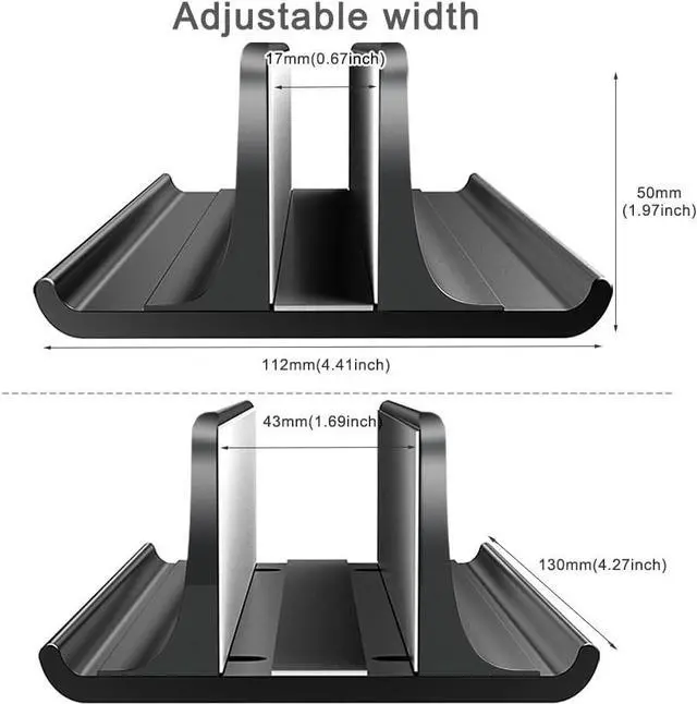 Alt view image 3 of 7 - Vaydeer 3-in-1 Vertical Laptop Stand Holder, Aluminum Laptop Stand for Desk with Adjustable Dock, Space-Saving Organizer for All MacBook, Surface, Samsung, HP, Dell, up to 17.3 inch Black