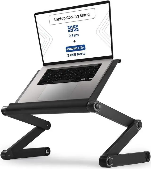 Main image of WorkEZ Executive Adjustable Laptop Stand for Desk w/2 Fans & 3 USB Ports, Ergonomic Foldable Laptop Holder Portable Computer Stand Laptop Riser, Black