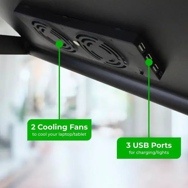 Alt view image 3 of 7 - WorkEZ Executive Adjustable Laptop Stand for Desk w/2 Fans & 3 USB Ports, Ergonomic Foldable Laptop Holder Portable Computer Stand Laptop Riser, Black