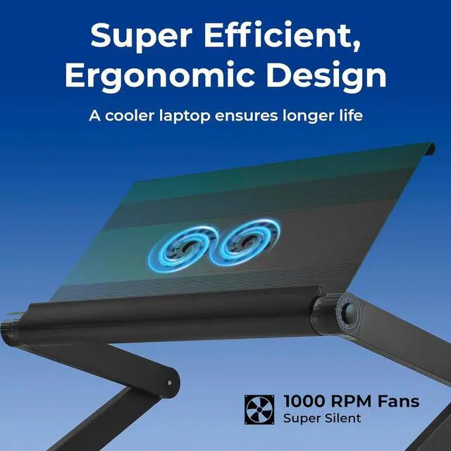 Alt view image 4 of 7 - WorkEZ Executive Adjustable Laptop Stand for Desk w/2 Fans & 3 USB Ports, Ergonomic Foldable Laptop Holder Portable Computer Stand Laptop Riser, Black