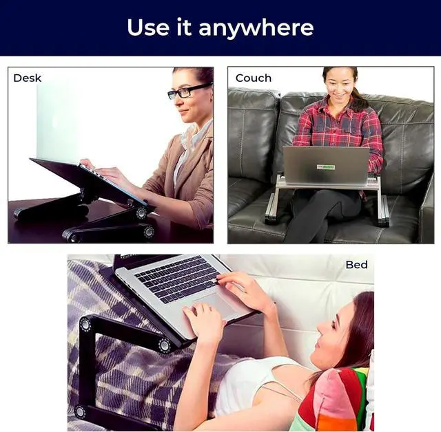 Alt view image 5 of 7 - WorkEZ Executive Adjustable Laptop Stand for Desk w/2 Fans & 3 USB Ports, Ergonomic Foldable Laptop Holder Portable Computer Stand Laptop Riser, Black