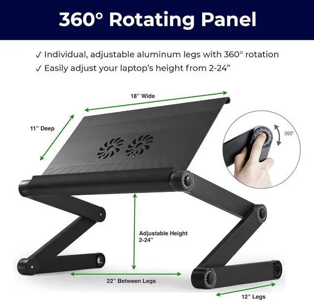 Alt view image 6 of 7 - WorkEZ Executive Adjustable Laptop Stand for Desk w/2 Fans & 3 USB Ports, Ergonomic Foldable Laptop Holder Portable Computer Stand Laptop Riser, Black
