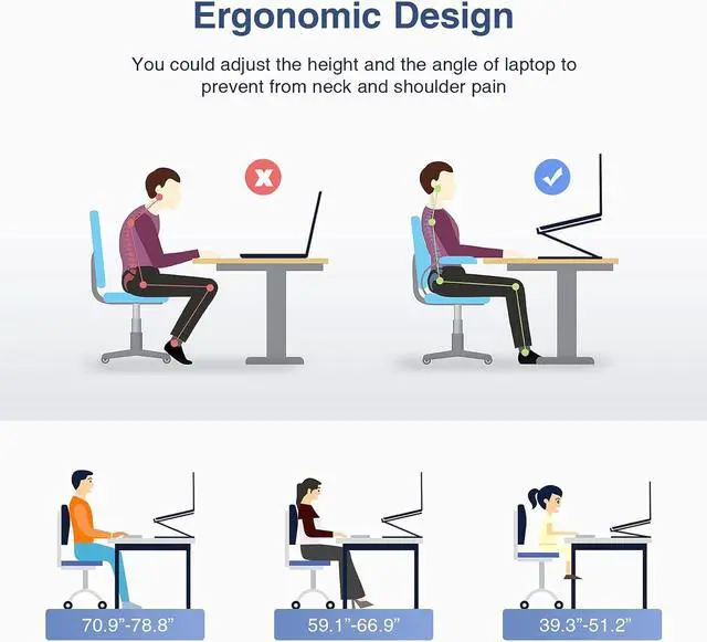 Alt view image 4 of 6 - Adjustable Laptop Stand,Portable Laptop Computer Stand Riser&Multi-Angle Stand with Heat-Vent to Elevate Laptop Holder for Mac,Notebook,Lenovo KT1-black