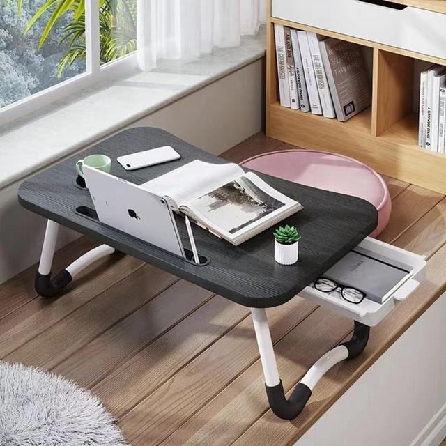 Alt view image 4 of 7 - Foldable Bed Table for Laptop,Laptop Desk Table Stand,Laptop Bed Tray Table with Storage Drawer-Cup Holder, Notebook Stand Lap Desk for Writing Reading Eating, Portable Laptop Table for Bed Sofa Floor