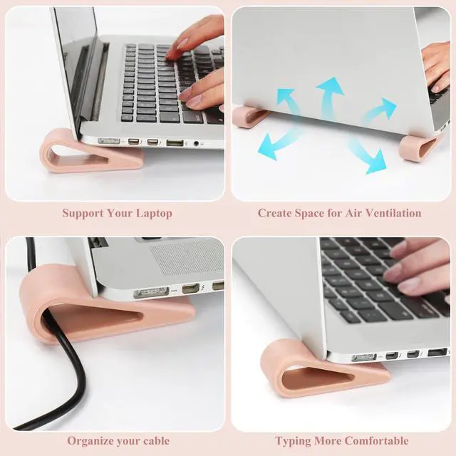 Alt view image 2 of 7 - SUPBEE Universal Laptop/Computer Keyboard Stands, [4 Pack] Rubber Tilting Wedge Riser Holder for Desk, Ultra Compact Portable Ventilated Stand & Elevated Feet for Notebook Keyboard - Pink