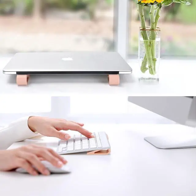 Alt view image 5 of 7 - SUPBEE Universal Laptop/Computer Keyboard Stands, [4 Pack] Rubber Tilting Wedge Riser Holder for Desk, Ultra Compact Portable Ventilated Stand & Elevated Feet for Notebook Keyboard - Pink