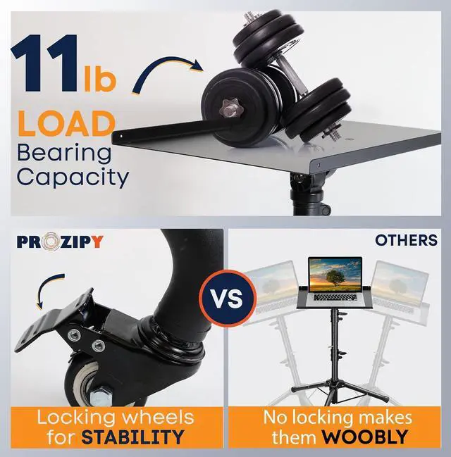 Alt view image 5 of 7 - Laptop & Projector Tripod Stand Adjustable Height 26 to 51 Wheely Portable Laptop Stand With Gooseneck Phone Holder - For Movie, Meeting, Book, DJ Equiqment