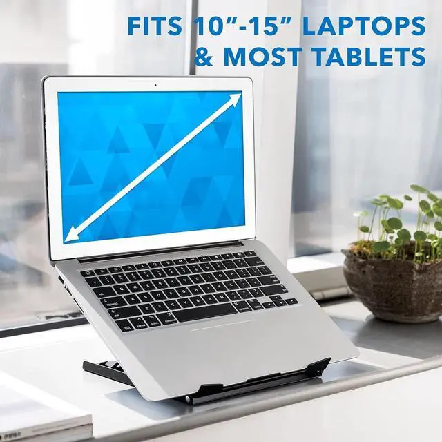 Alt view image 4 of 7 - Laptop Stand for Desk Adjustable Height - Black Solid Steel Laptop Riser | 5 Adjustable Heights | Properly Positions Head, Neck, Back and Wrists to Reduce Aches while Working | No Assembly Required