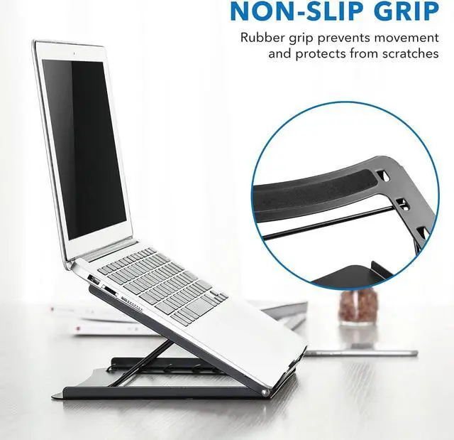 Alt view image 6 of 7 - Laptop Stand for Desk Adjustable Height - Black Solid Steel Laptop Riser | 5 Adjustable Heights | Properly Positions Head, Neck, Back and Wrists to Reduce Aches while Working | No Assembly Required