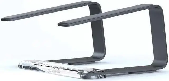 Alt view image 3 of 5 - Elevator Laptop Stand - Ergonomic Computer Riser & Laptop Mount Made of Sturdy Brushed Aluminum - Supports Posture & Elevates Workspace with a Minimal Design Space Grey Clear (2.5 Oz)