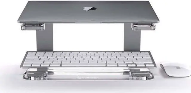 Alt view image 5 of 5 - Elevator Laptop Stand - Ergonomic Computer Riser & Laptop Mount Made of Sturdy Brushed Aluminum - Supports Posture & Elevates Workspace with a Minimal Design Space Grey Clear (2.5 Oz)