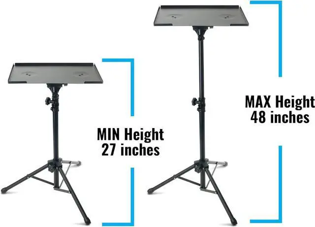 Alt view image 2 of 4 - Plixio Adjustable Laptop Projector Stand - Portable Podium Tripod Mount, DJ Mixer Desk Computer Stand Tray and Holder (27" to 48")