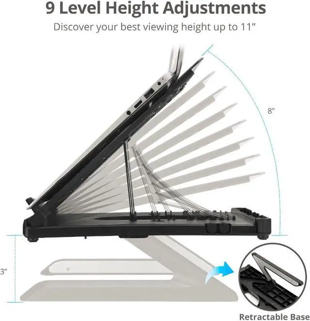 Alt view image 3 of 7 - SIIG Laptop Stand, Ergonomic Adjustable Riser Stand, Smart Phone Holder & Heat-Vent, Portable Design Fit 10" to 17" (CE-MT3911-S1)