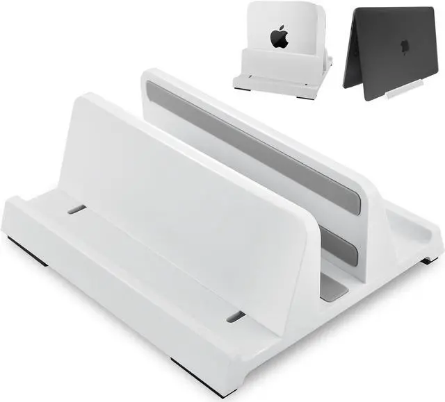 Main image of Vertical Laptop Stand Holder, ABS Organizer with Adjustable Dock, All in 1 Design Space-Saving, Sturdy Laptop Computer Holder for PC up to 17.3 inches, MacBook, Mini PC, Pad, Phone (White, 1 Slot)