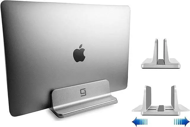 Main image of Vertical Laptop Stand for Desk [Adjustable] Sturdy Aluminum Dock Fits All Laptops (up to 20.3 inches) Space Saving, Modern Compact Holder, Compatible with MacBook Pro/Air, Surface, HP, Dell (Silver)