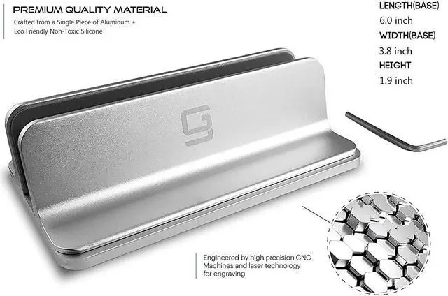 Alt view image 4 of 6 - Vertical Laptop Stand for Desk [Adjustable] Sturdy Aluminum Dock Fits All Laptops (up to 20.3 inches) Space Saving, Modern Compact Holder, Compatible with MacBook Pro/Air, Surface, HP, Dell (Silver)