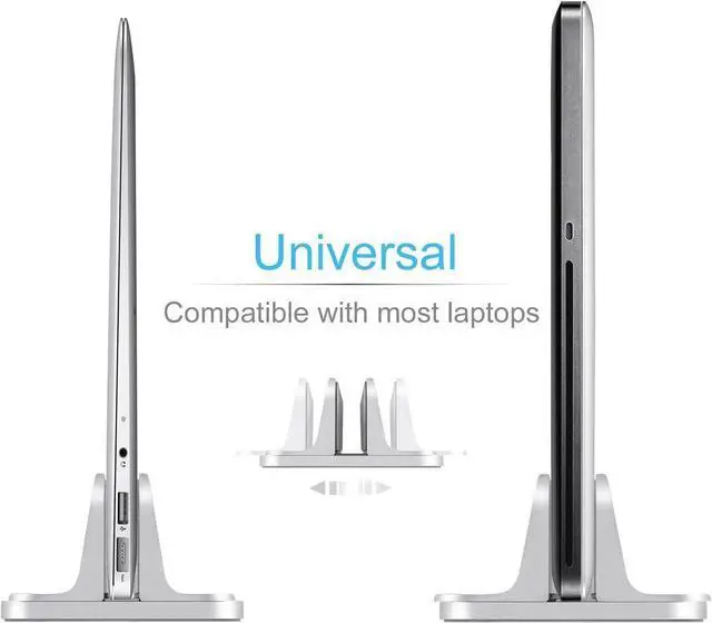 Alt view image 5 of 6 - Vertical Laptop Stand for Desk [Adjustable] Sturdy Aluminum Dock Fits All Laptops (up to 20.3 inches) Space Saving, Modern Compact Holder, Compatible with MacBook Pro/Air, Surface, HP, Dell (Silver)