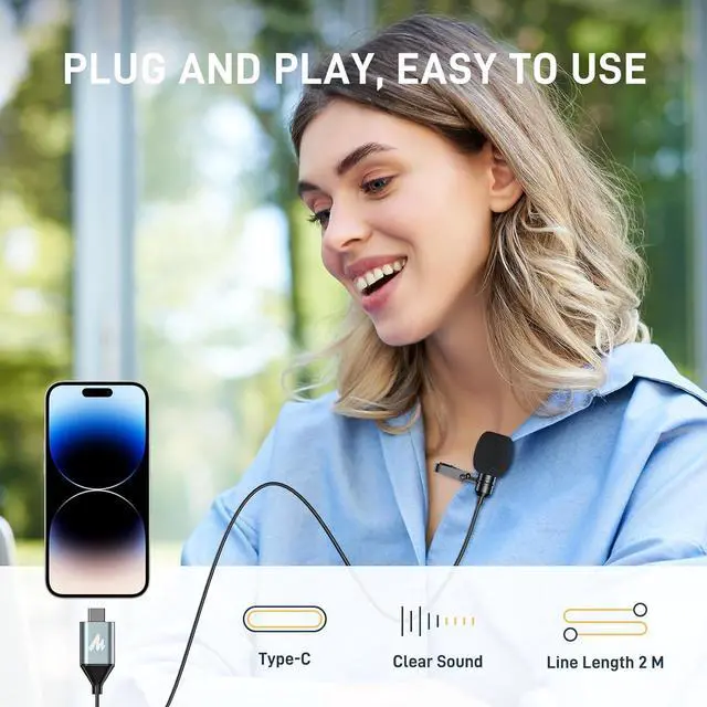 Alt view image 5 of 7 - MAONO USB C Lavalier Microphone for iPhone 15, iPad, Android, Omnidirectional Condenser Lapel Mic for Recording, Interview, Video Podcast, Vlogging, YouTube, TikTok, UL11