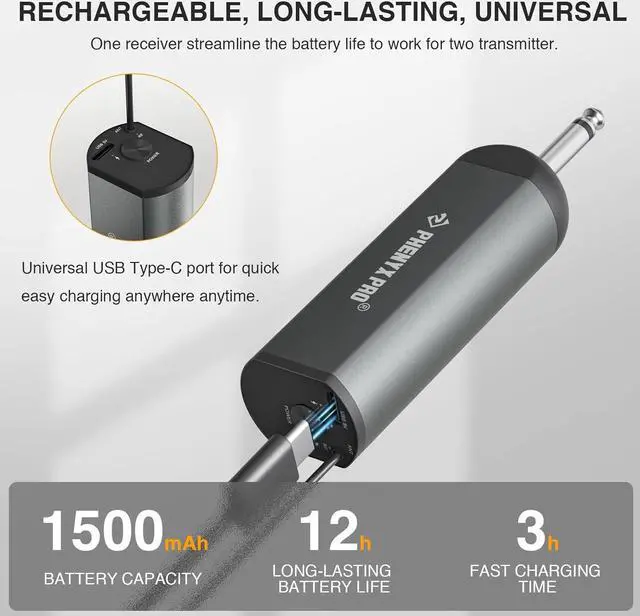 Alt view image 5 of 6 - Phenyx Pro Dual Digital Wireless Microphone System, w/2 Handheld Dynamic Microphones,15 UHF Frequency Groups, Mini Receiver, Metal Cordless Microphone for ,Church,DJ,Singing (PDP-2-2H)