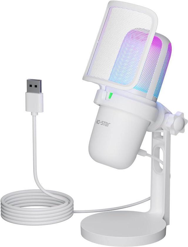 Main image of USB Microphone for PC,White Mini MicrophoneComputer Gaming Mic for PS4/ PS5/ Mac,Condenser Mic with Quick Mute,RGB Streaming Microphone,Filter,Shock Mount,Recording Microphones for YouTube Titok