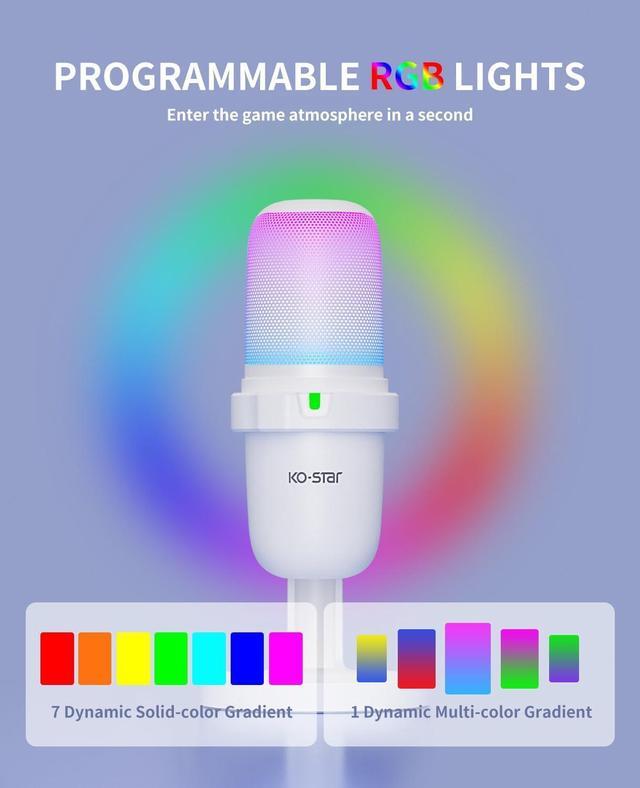 Alt view image 2 of 6 - USB Microphone for PC,White Mini MicrophoneComputer Gaming Mic for PS4/ PS5/ Mac,Condenser Mic with Quick Mute,RGB Streaming Microphone,Filter,Shock Mount,Recording Microphones for YouTube Titok