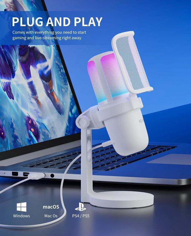 Alt view image 3 of 6 - USB Microphone for PC,White Mini MicrophoneComputer Gaming Mic for PS4/ PS5/ Mac,Condenser Mic with Quick Mute,RGB Streaming Microphone,Filter,Shock Mount,Recording Microphones for YouTube Titok