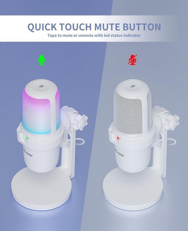 Alt view image 4 of 6 - USB Microphone for PC,White Mini MicrophoneComputer Gaming Mic for PS4/ PS5/ Mac,Condenser Mic with Quick Mute,RGB Streaming Microphone,Filter,Shock Mount,Recording Microphones for YouTube Titok