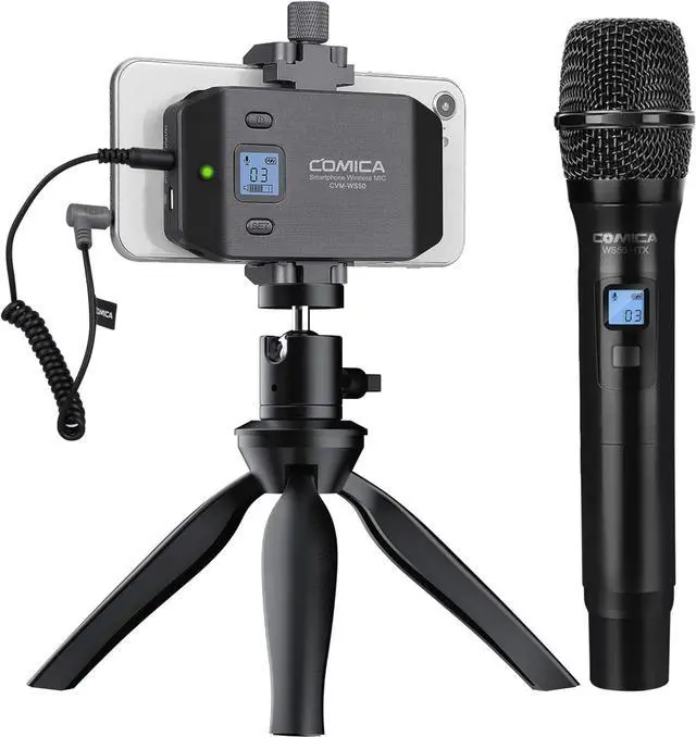 Main image of Wireless Microphone for Smartphone, Comica CVM-WS50(H) Handheld Microphone for iPhone/Android Phones Interview, Professional Recording Mic for Sing Video Vlog YouTube TikTok Facebook Livestream