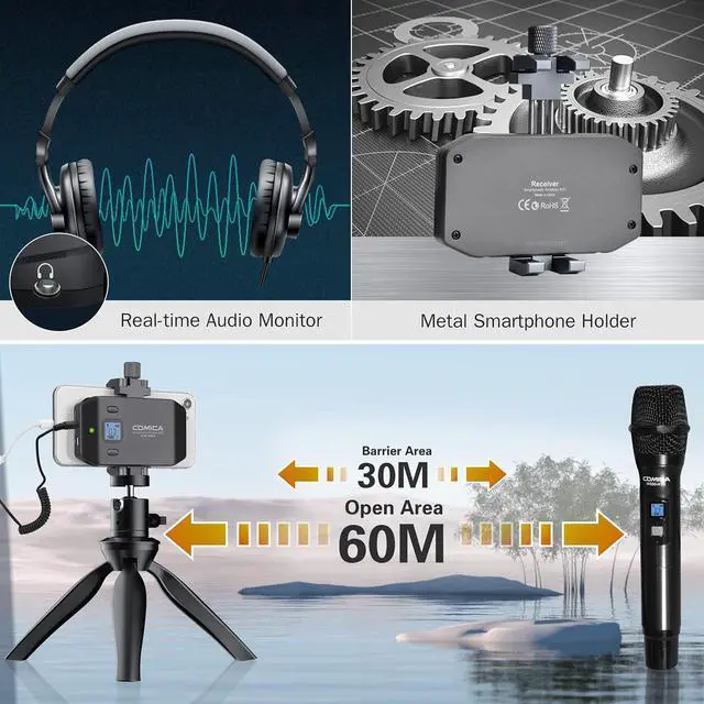 Alt view image 2 of 7 - Wireless Microphone for Smartphone, Comica CVM-WS50(H) Handheld Microphone for iPhone/Android Phones Interview, Professional Recording Mic for Sing Video Vlog YouTube TikTok Facebook Livestream