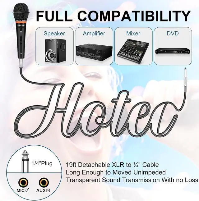 Alt view image 4 of 7 - HOTEC Premium Vocal Dynamic Handheld Microphone with 19ft Detachable XLR Cable and ON/Off Switch (Metal Black) (H-W07)