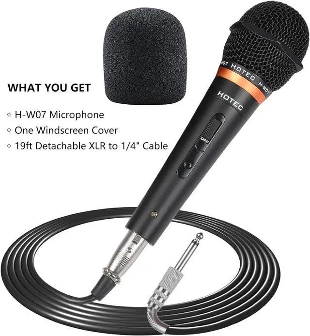 Alt view image 6 of 7 - HOTEC Premium Vocal Dynamic Handheld Microphone with 19ft Detachable XLR Cable and ON/Off Switch (Metal Black) (H-W07)