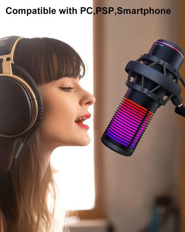 Alt view image 3 of 6 - Gaming USB Microphone,USB Condenser Microphone with RGB,Mute,Gain,Monitoring,Plug&Play USB mic for Gaming,Podcasts Videos,Streaming,Recording Support PS4/5/PC