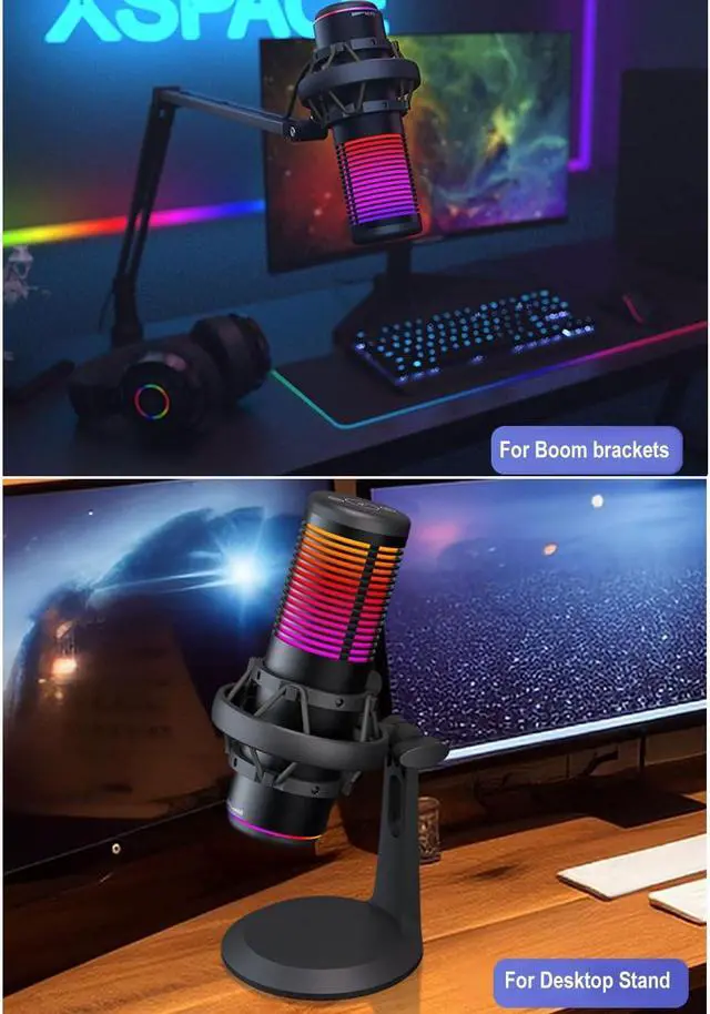 Alt view image 6 of 6 - Gaming USB Microphone,USB Condenser Microphone with RGB,Mute,Gain,Monitoring,Plug&Play USB mic for Gaming,Podcasts Videos,Streaming,Recording Support PS4/5/PC