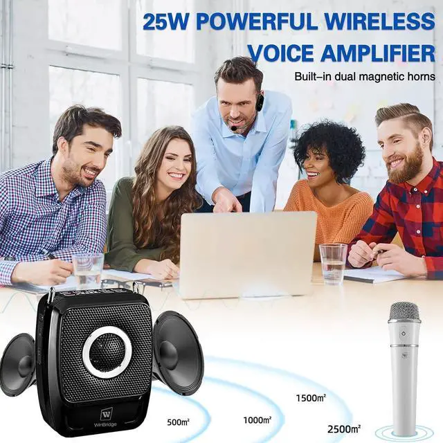 Alt view image 2 of 7 - Voice Amplifier with Dual Professional Microphones Wireless-25W Portable Microphone and Speaker Pa System, Bluetooth Speaker with Microphone Megaphone for Teachers Outdoor Indoor ect