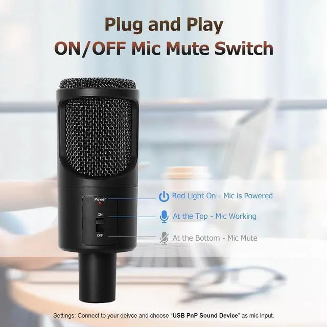 Alt view image 4 of 7 - PC USB Microphone, Podcast Condenser Mic with Foldable Tripod Mute Switch for Streaming, Gaming, Podcasting, Recording, Chatting, Twitch, YouTube, on Computer, Laptop, PS4/5 Plug & Play