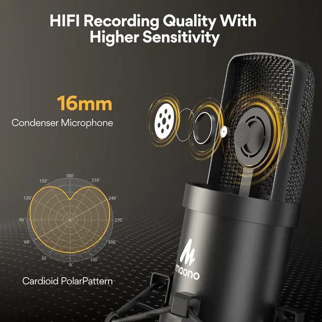 Alt view image 3 of 7 - USB Microphone, MAONO 192KHZ/24Bit Plug & Play PC Computer Podcast Condenser Cardioid Metal Mic Kit with Professional Sound Chipset for Recording, Gaming, Singing, YouTube (AU-A04)