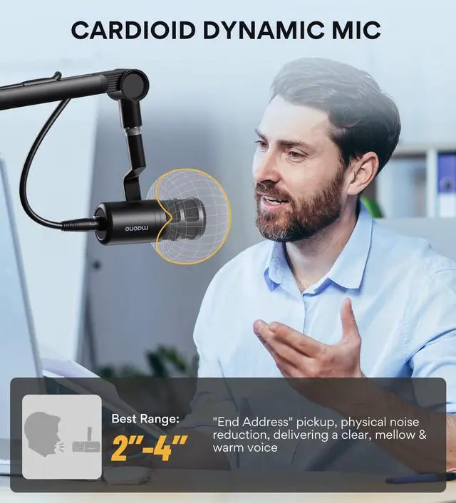 Alt view image 4 of 7 - MAONO XLR Podcast Microphone, Cardioid Studio Dynamic Mic for Vocal Recording, Streaming, Voice-Over, Voice Isolation Technology, Metal Mic, Works for Audio Interface, Mixer, Sound Card-PD100